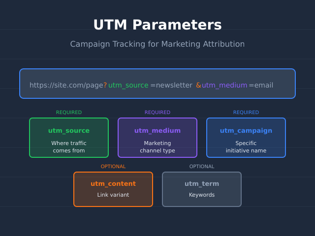 UTM parameters structure showing five core parameters for campaign tracking