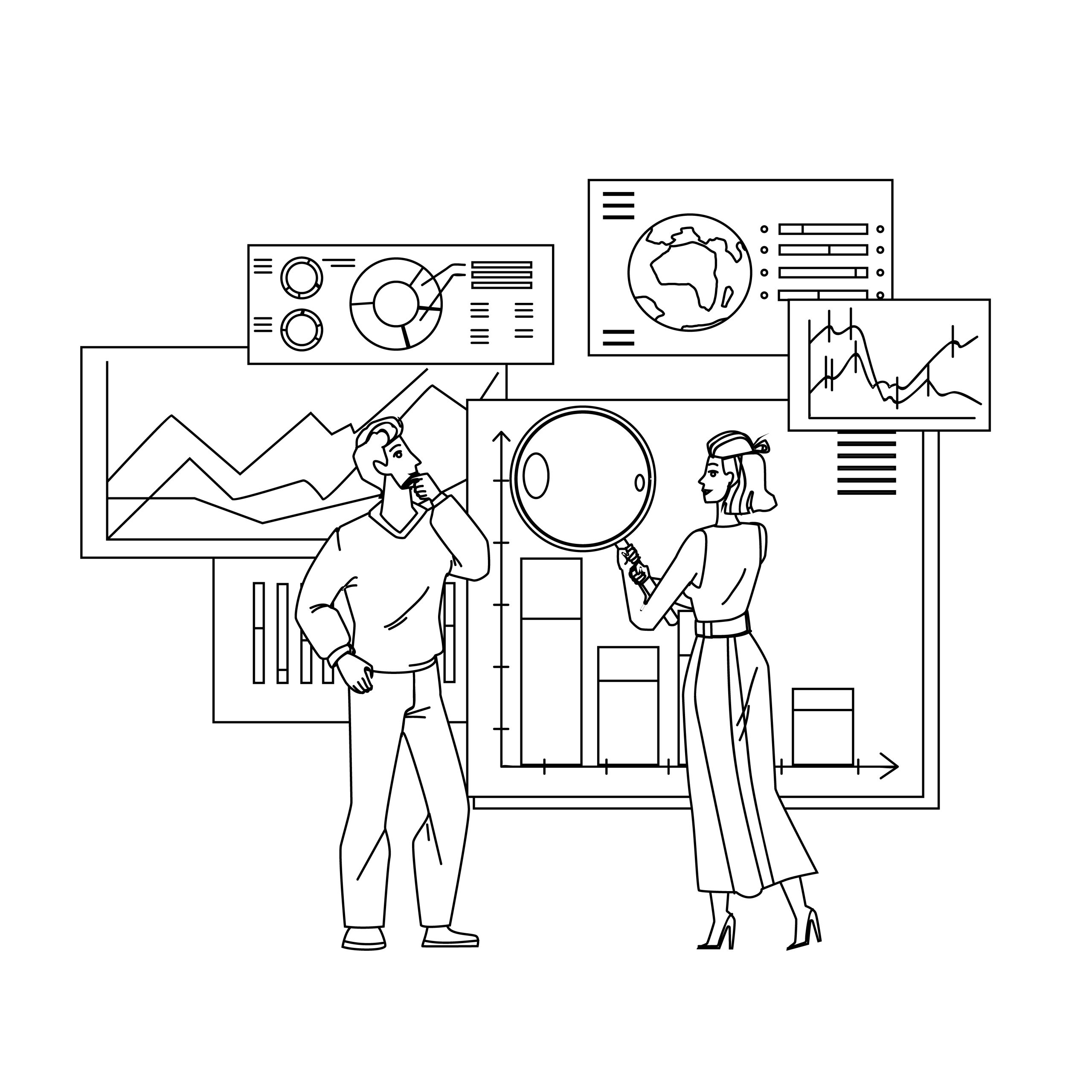Content decay analytics monitoring two analysts examining declining traffic charts
